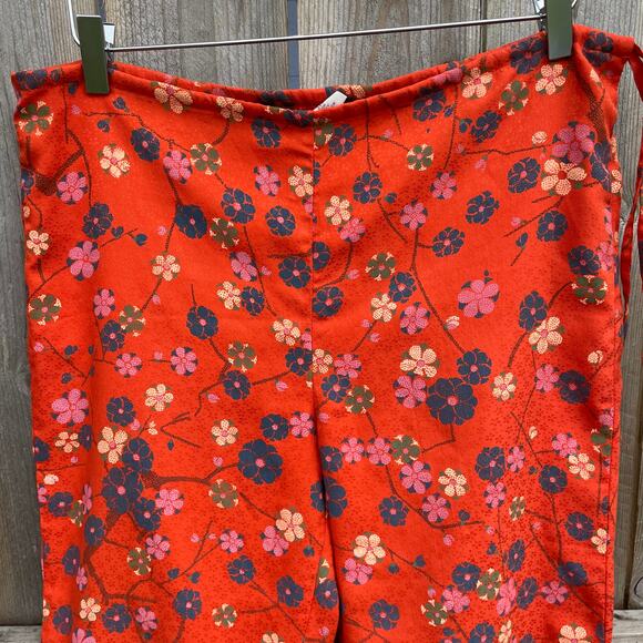 Free People Capri Pants Floral Pull-On Side Tie Casual Red Medium Boho Bohemian - Picture 3 of 7
